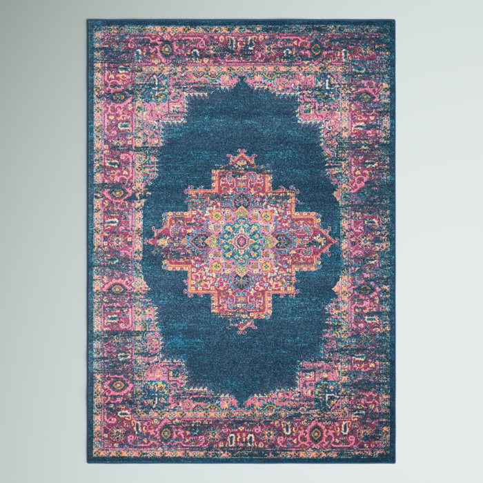 Mercury Row® Abbate Oriental Navy Blue/Pink Area Rug & Reviews Wayfair